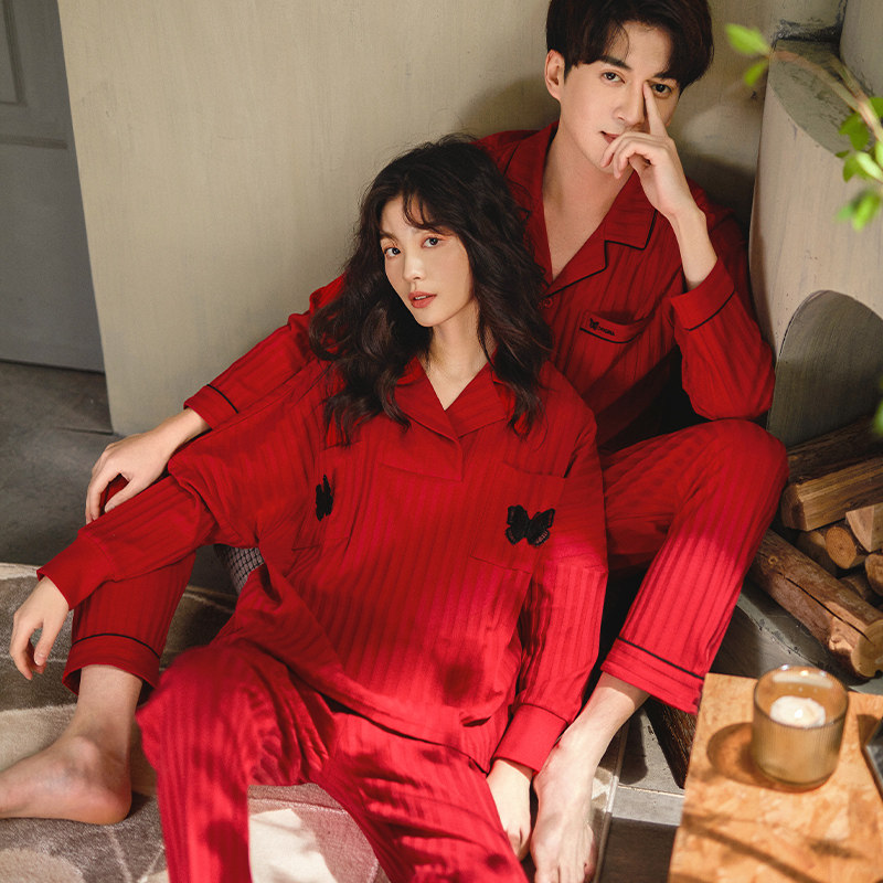Married pajamas in spring and summer 2021 new cotton couple suit life is the big red newly married home suit male