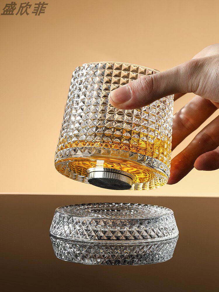Crystal Macallan Spinning Tumbler, Non-Spill Rotating Whiskey Glass, Brandy Beer Glass, Trendy Liquor Glass