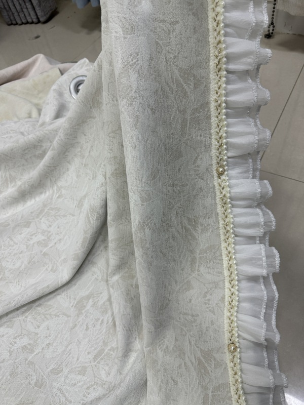 Double-Sided Jacquard Chenille Gray, Width 5-6- 7m , Perforated or with Hook Attachment, Height 2.69m , Slight Imperfections Double-Sided Jacquard Chenille Gray, Width 5-6- 7m , Perforated or with Hook Attachment, Height 2.69m , Slight Imperfections