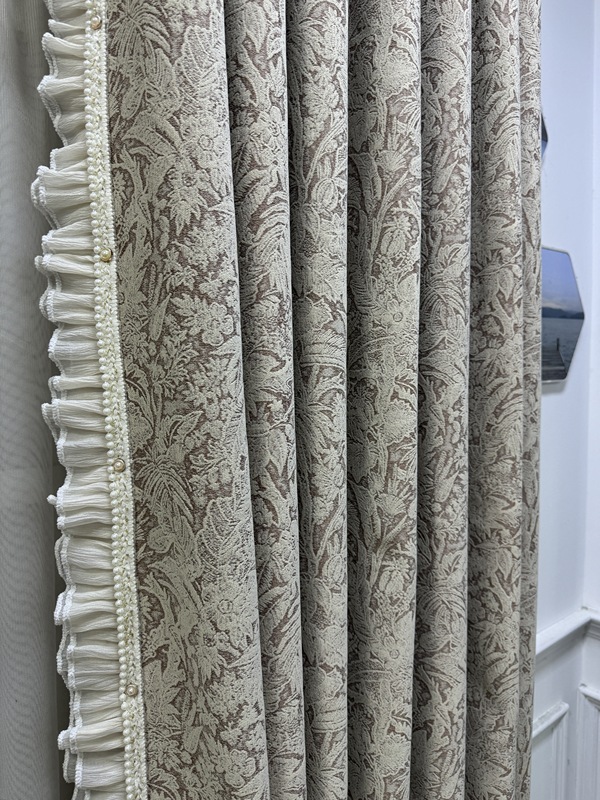 Brown Vintage American-Style Chenille, Width 5- 7.8m , Height 2.69m , with Holes/Hooks, Slight Imperfections