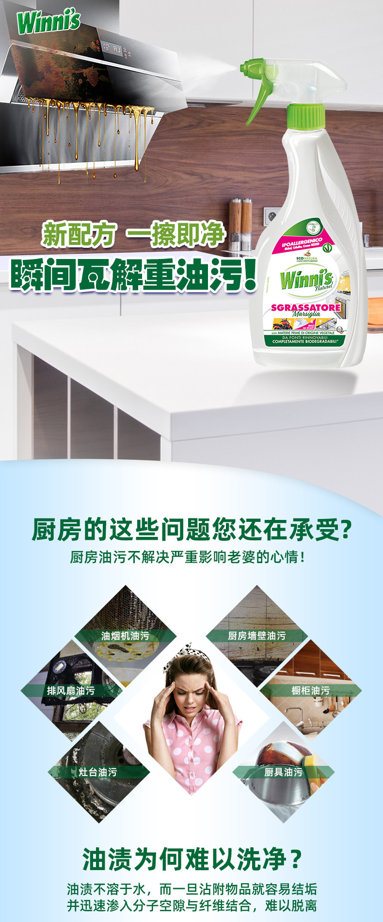 意大利进口 winnis 薇倪丝 厨房重油污强力清洁剂 500g 天猫优惠券折后￥18包邮（￥39-21）