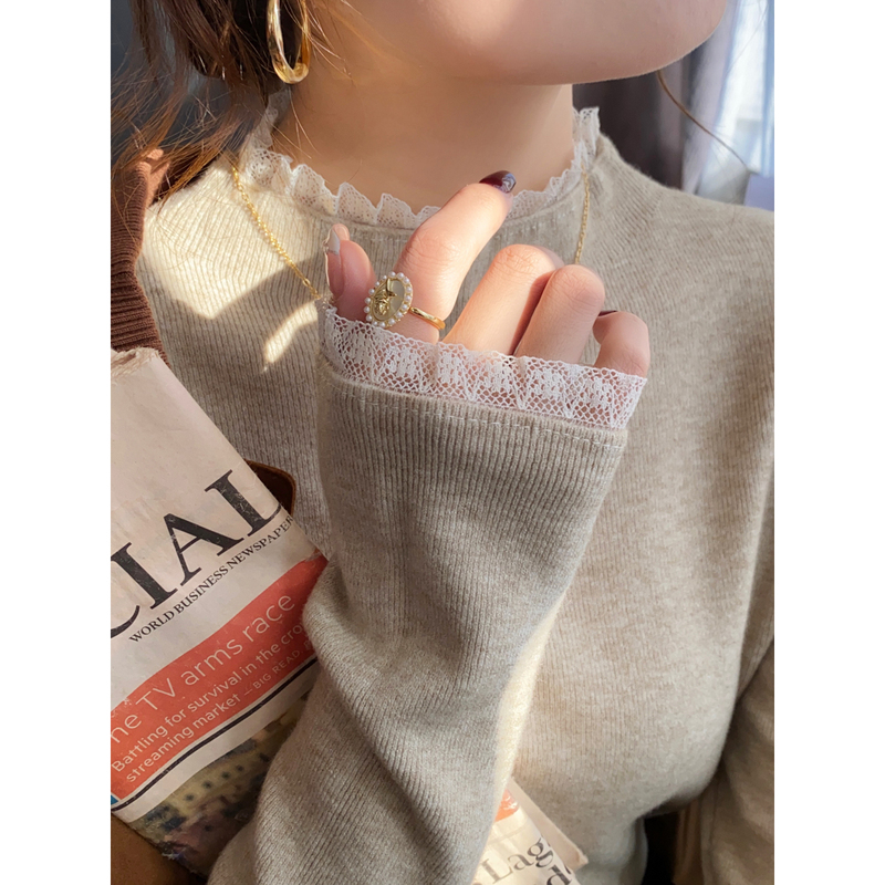 Lace Half-High Collar Base Layer Sweater for Women, New Autumn and Winter Style, Mid-Neck Sweater with a Stylish Design, Slim-Fit Knit Top Lace Half-High Collar Base Layer Sweater for Women, New Autumn and Winter Style, Mid-Neck Sweater with a Stylish Design, Slim-Fit Knit Top