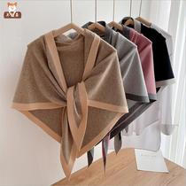 2021 New spring and autumn cashmere knit shawl women thin money outside summer with high-end pure color of foreign gas to knot a shoulder