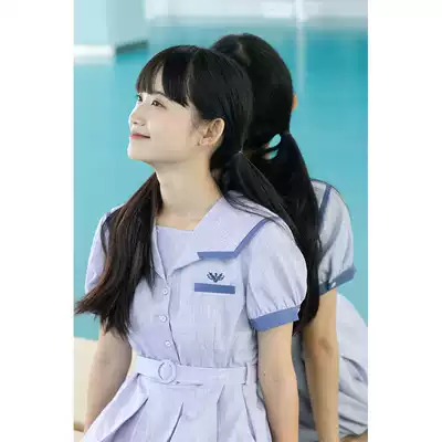 千葉紀 海膽與慄子原創箱褶盛夏服jk制服女藍色紋理高腰拼色