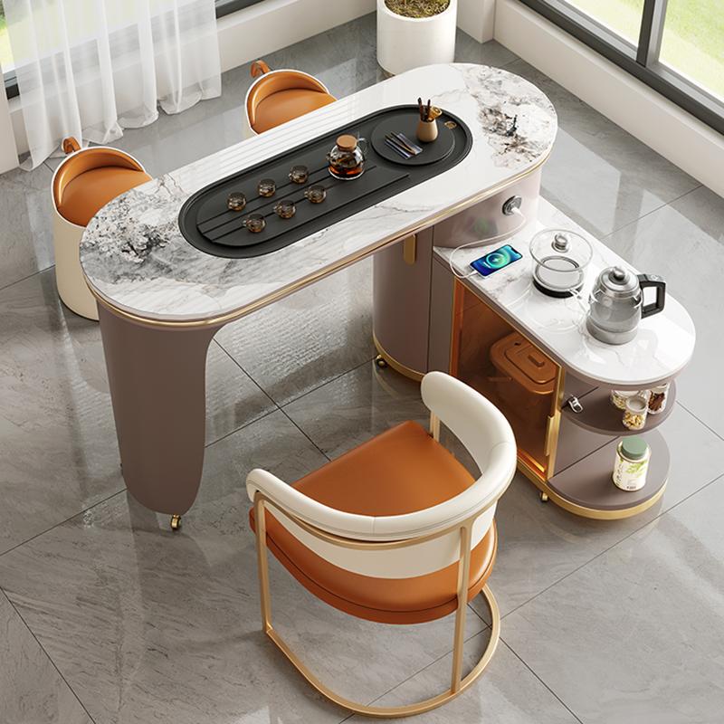 Balcony Tea Table, Movable and Rotatable Tea Table, Suitable for Small Apartments, Slate Tea Table and Chair Set, Light Luxury Modern Small Tea Cart