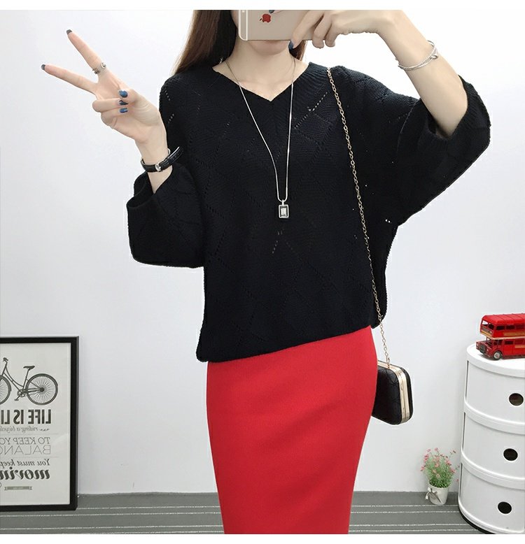 Xuân 2018 phiên bản Hàn Quốc mới của áo len openwork rộng rãi áo blouse lưới rộng áo thun áo len dơi nữ thủy triều áo len nữ cao tuổi