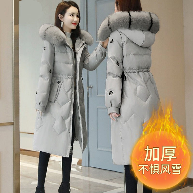 冬季新款羽绒棉服女中长大毛领外套