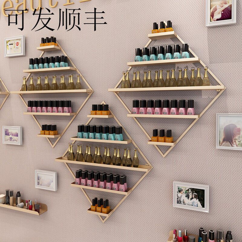 Vine Iron Process Nordic Rhomboid Mechia Shelf Wall-mounted Mechia Store Nail Polish Show Shelf Cosmetics Gold