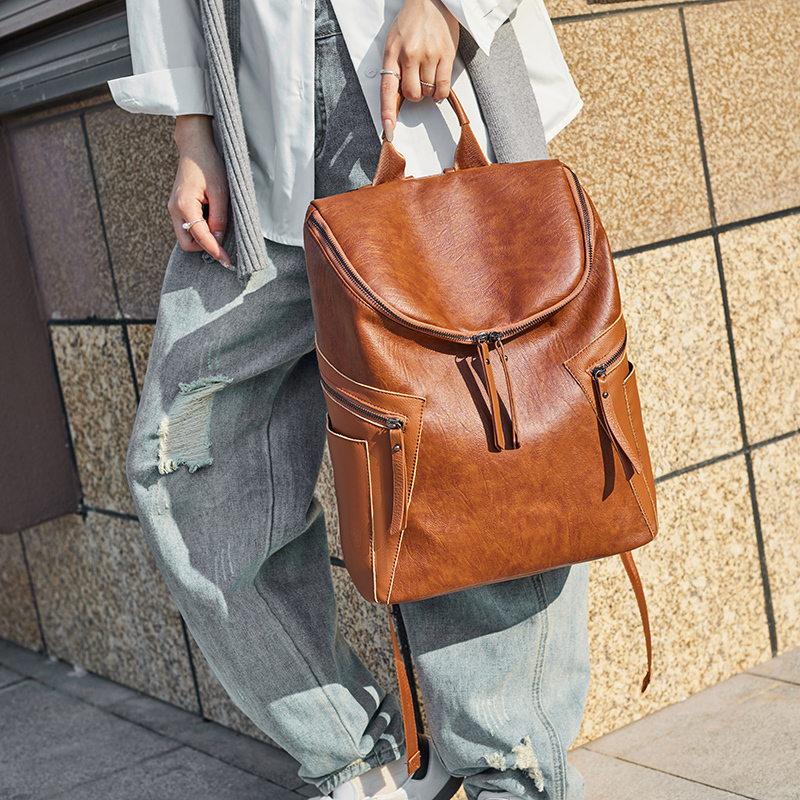 16inch Genuine Leather Computer Bag Large Capacity First Layer Cowhide Women's Backpack High-End Waterproof Backpack Travel Bag