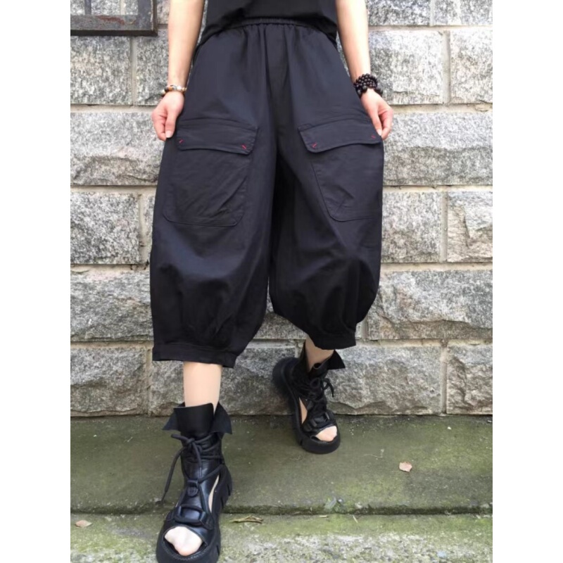 2026 Summer New Style Personalized Pocket Thin Cotton Loose Pants Versatile Wide-Leg Cropped Pants Casual Baggy Pants for Women