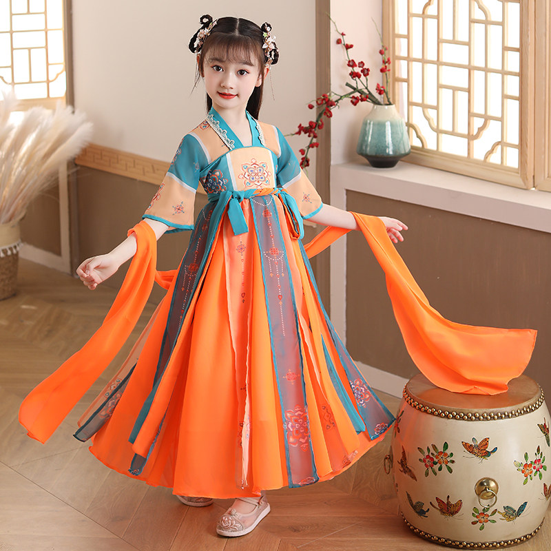High-end Hanfu girls' summer thin costumes Chinese style super fairy ancient style children's ancient chiffon dress