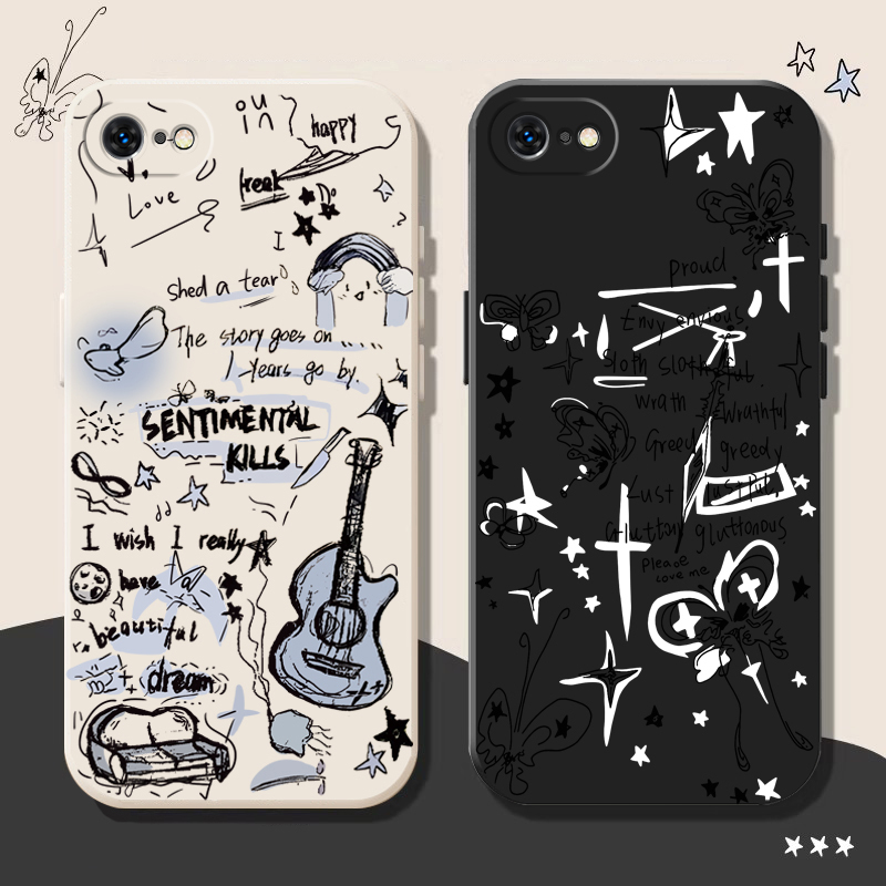 Suitable for Apple Se2 Phone Case, Black and White Guitar Se Third Generation New Silicone iPhone Se Cute Full-Edge Protective Case, Popular Cartoon Se High-Value Anti-Drop Soft Case Trendy Suitable for Apple Se2 Phone Case, Black and White Guitar Se Third Generation New Silicone iPhone Se Cute Full-Edge Protective Case, Popular Cartoon Se High-Value Anti-Drop Soft Case Trendy