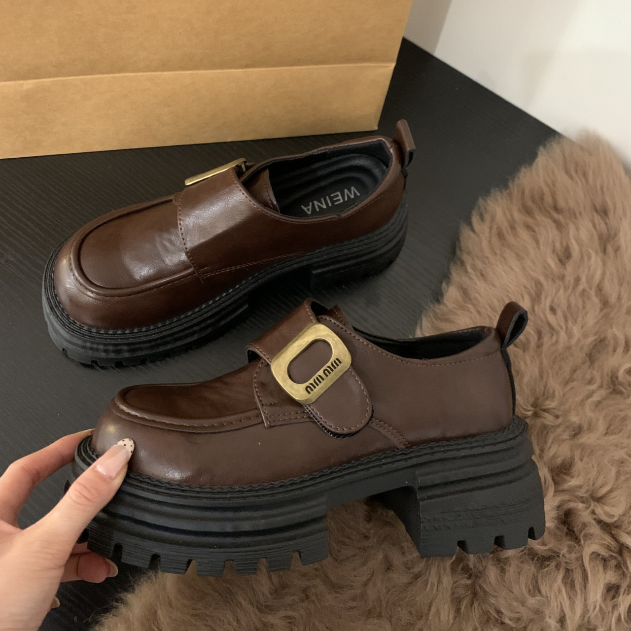 Thick-Soled, Chunky-Heeled, British-Style Women's Leather Shoes, 2025 New Versatile Height-Increasing Non-Slip Women's Shoes, Loafers for Women