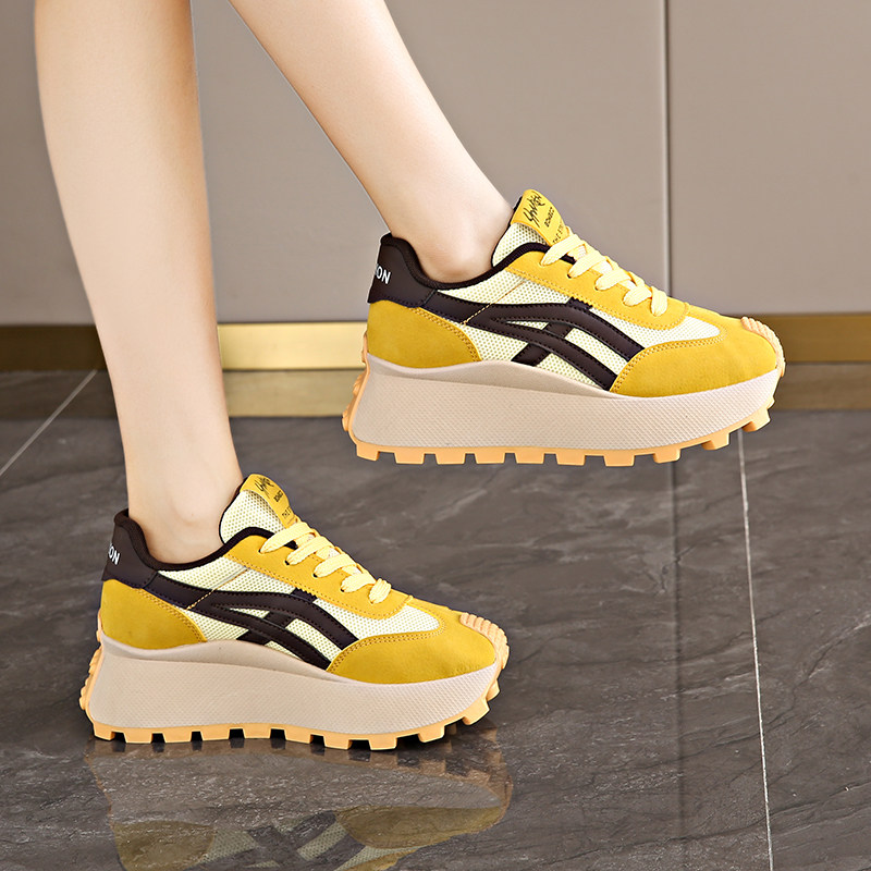 Hong Kong Style Internet Celebrity Waffle Platform Shoes for Women 2025 Spring New Thick-Soled Height-Increasing Retro Casual Sneakers for Women