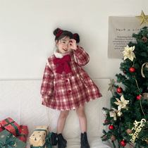 Girls red woolen quilted coat 2024 winter new style girl thickened warm coat Christmas and New Year
