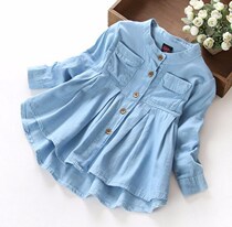 Fashion girl round collar denim jacket long-sleeved shirt