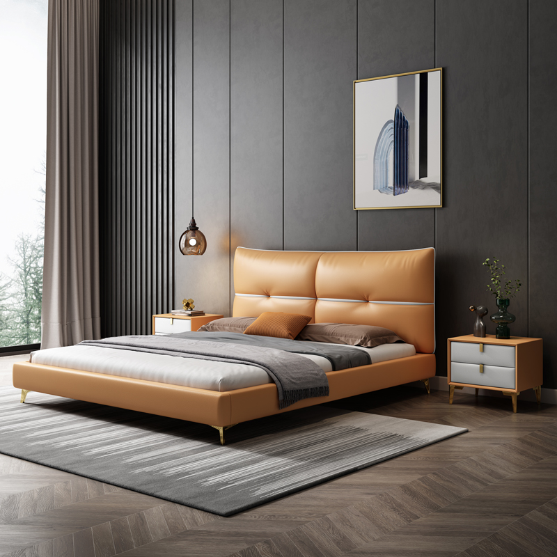 Nordic light luxury leather bed modern minimalist double bed solid wood storage bed 1 8 meters master bedroom small apartment marriage bed