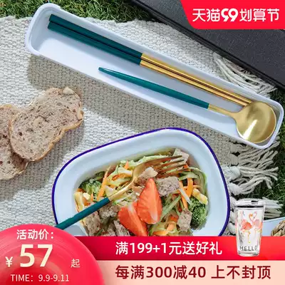 Half-life chopsticks spoon set portable office workers 304 stainless steel mesh Red single three-piece tableware