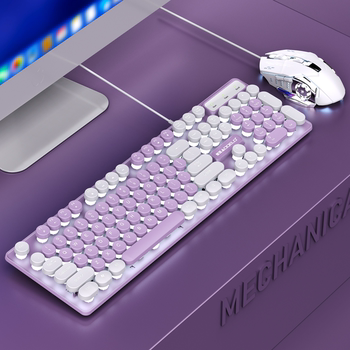 Punk-Style Dual-Character Mechanical Feel Keyboard with Wired Usb, 104 Keys, High Aesthetic Appeal for Gaming, Esports, and Office Use