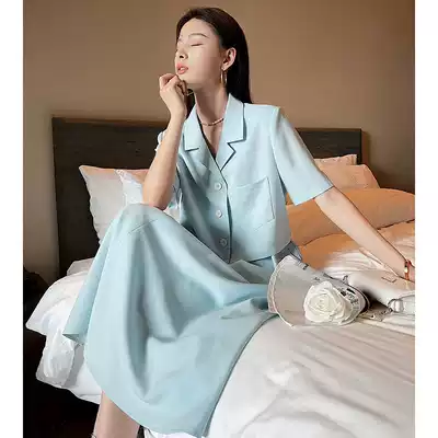 (Two-piece set) gentle wind thin short sleeve suit jacket medium and long version of high waist skirt summer women's suit