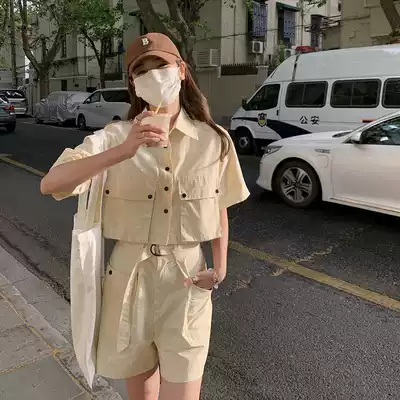 Fried Street tooling set women tide ins summer 2021 new short sleeve shirt foreign style thin shorts two piece set