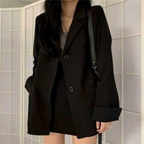  Black small suit womens 2021 spring and Autumn new Korean loose all-match casual British salt fried street jacket