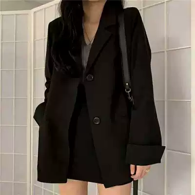 Black small suit women's 2021 spring and Autumn new Korean loose all-match casual British salt fried street jacket