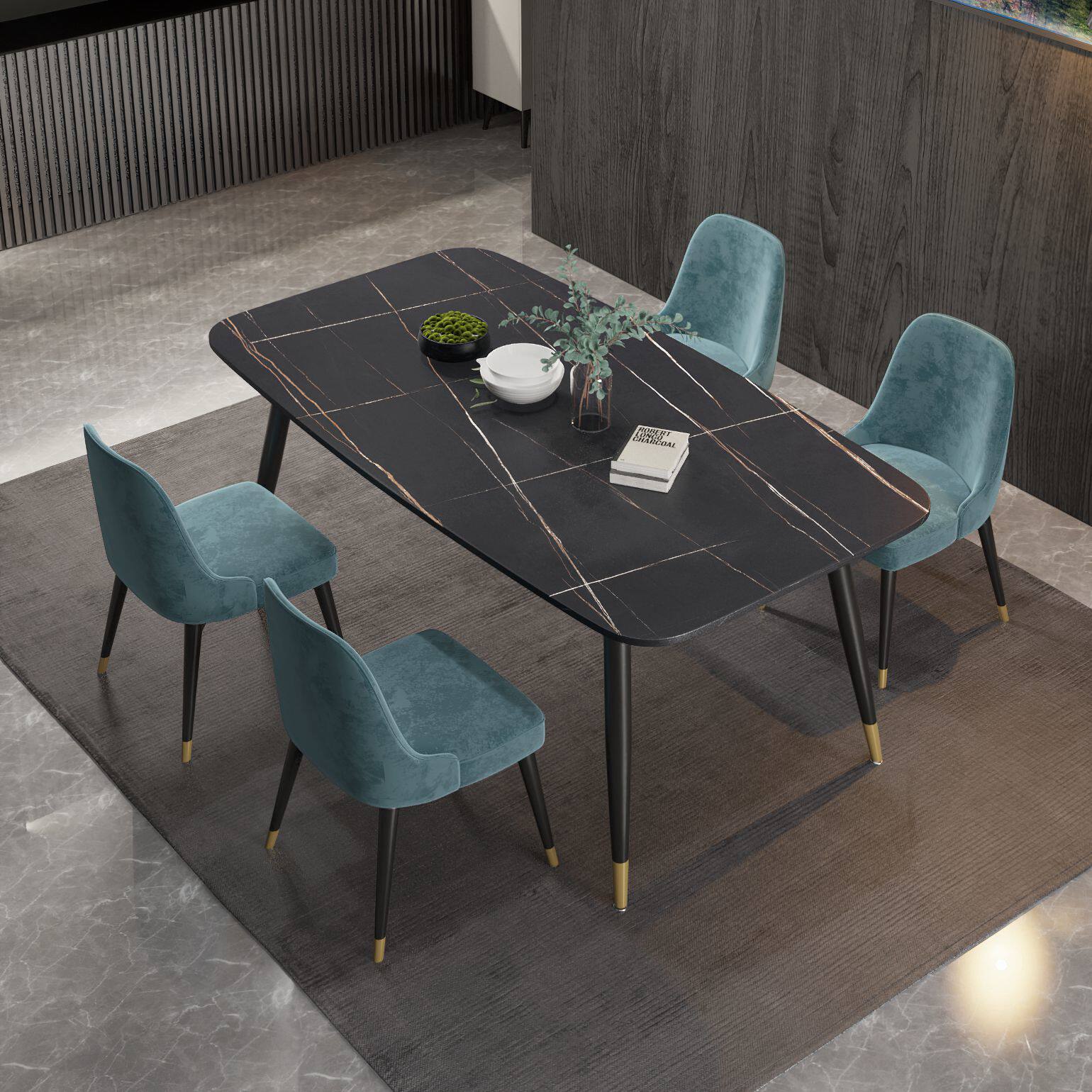 Nordic in light luxury marble table dining table household 6 people modern minimal small household rock table and chair combination