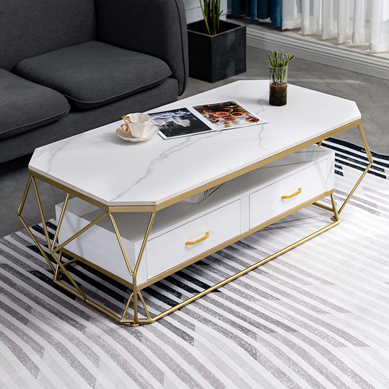 Light extravagant rock plate tea table Nordic small family type marble living room rectangular minimalist modern tempered glass home table