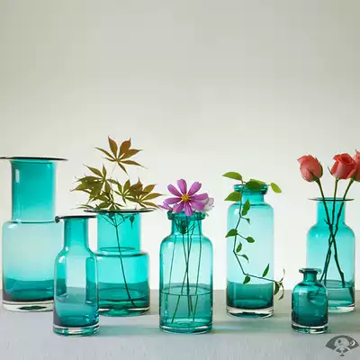 American country literature fresh simple blue glass vase transparent dry flower hydroponic plant container