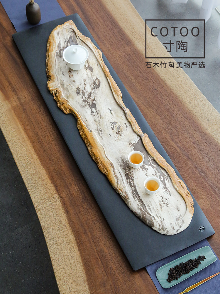 Inch pottery whole piece natural silicified wood tea table Living room office wood fossil tea plate Household light luxury Wu Jinshi tea sea