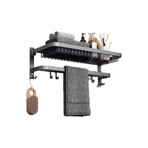 TOZ gun gray bathroom towel rack 304 stainless steel punch-free bathroom towel rack thickened folding storage wall hanging