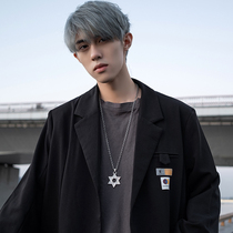 Titanium steel necklace high street boys trendy brand hip-hop handsome light wind high-end pendant mens style with t-shirt