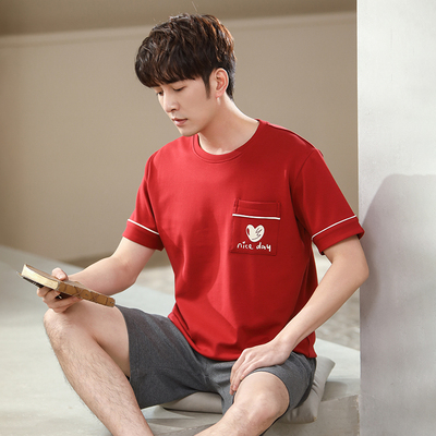 男士青少年纯棉短袖睡衣韩版可外穿加大码全棉休闲学生男装家居服