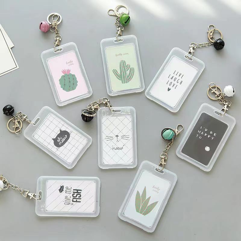 Student bifacial transparent with bell-pan bus sleeve key button female creative cartoon cute meal card holder access control