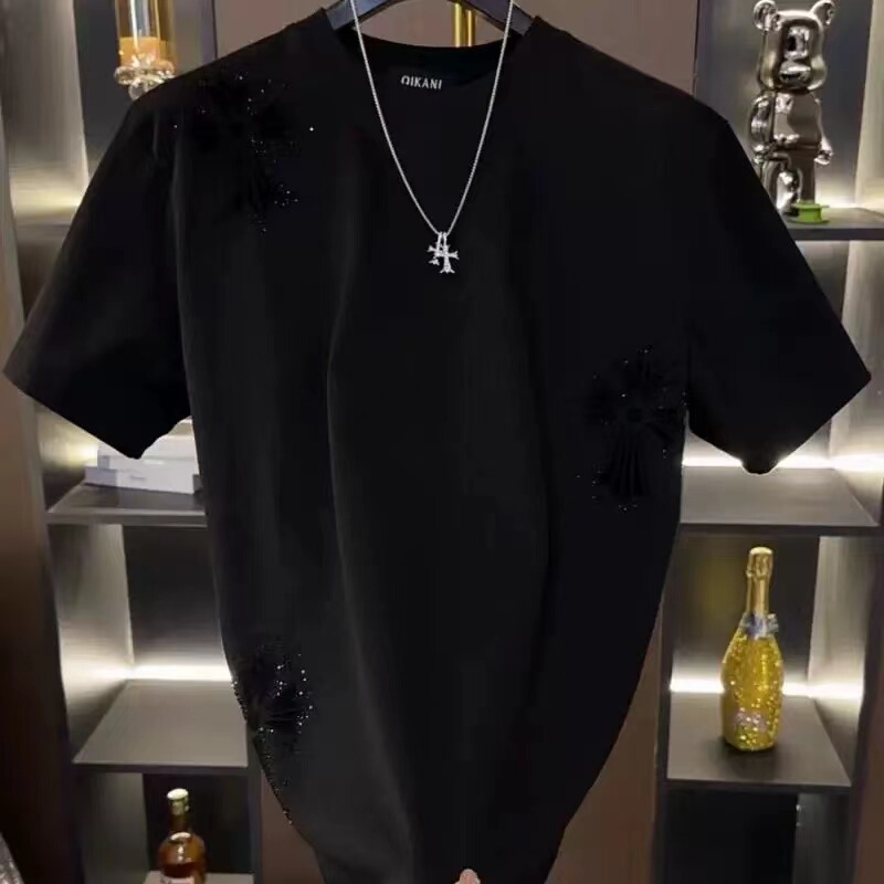 2025 High-End Pure Cotton Plus-Size Trendy Brand Short-Sleeve T-Shirt for Men, Internet Celebrity Style, Meteor Shower Rhinestone Round-Neck Half-Sleeve T-Shirt 2025 High-End Pure Cotton Plus-Size Trendy Brand Short-Sleeve T-Shirt for Men, Internet Celebrity Style, Meteor Shower Rhinestone Round-Neck Half-Sleeve T-Shirt