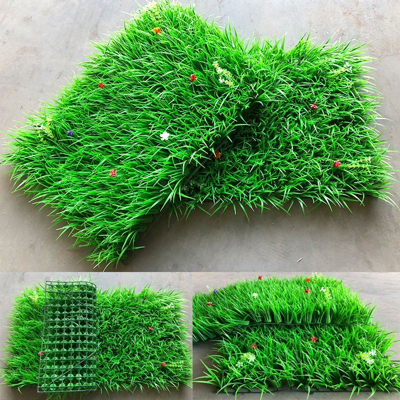 Decorative small grass potted green plant cover in flower pots fake simulation flowers plastic encrypted balcony artificial grass