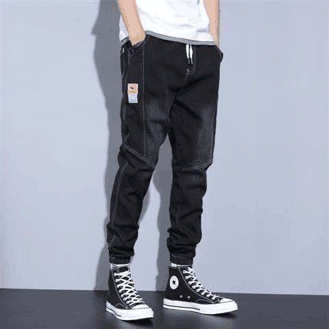 ໂສ້ງຍີນຍີ່ຫໍ້ trendy men's workwear elastic waist large size pants casual loose and versatile summer 9-point leggings harem pants