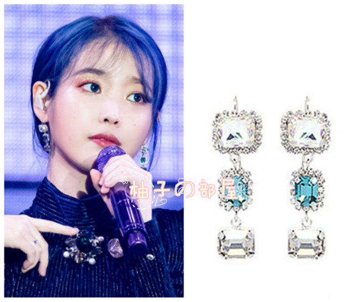 (Korea direct mail) Incheon concert IU Li Kun same drilling pendant decorated earrings~