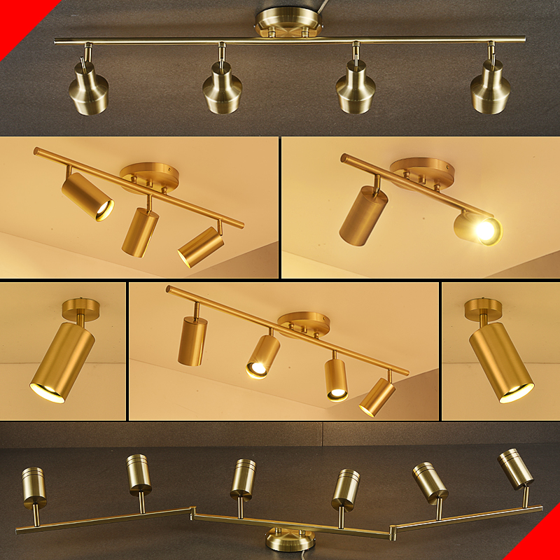 All copper track light spotlight home living room surface mounted led clothing store cloakroom small ceiling ceiling golden downlight