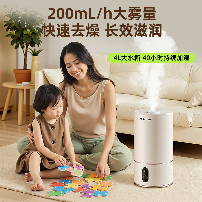 Hisense Humidifier for Home Use, Silent, Suitable for Pregnant Women and Infants, for Bedrooms and Living Rooms, Air-Conditioned Rooms, Large Mist Output, Air Misting Machine
