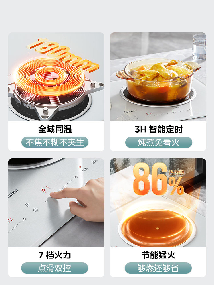 Midea Double Stove Induction Cooker Household Embedded 3500W High-Power Ceramic Stove Stir-Fry One Electric Pottery 2025 New Model