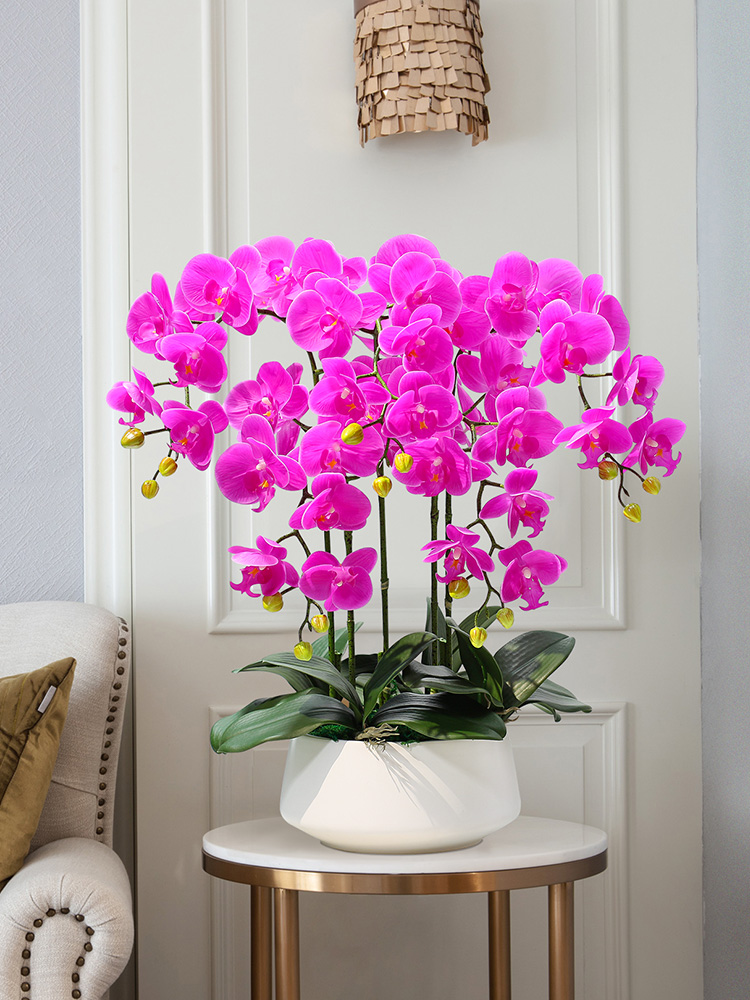 Flower and dream big pot PU feel Phalaenopsis simulation floral decoration Living room coffee table TV cabinet decoration fake flower decoration