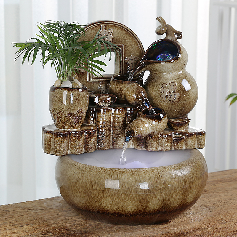Feng Shui Wheel Treasure Bowl Attracts Wealth and Prosperity, Flowing Water Brings Wealth, Opening Ceremony Gift, Gift, Office Decoration Ornament