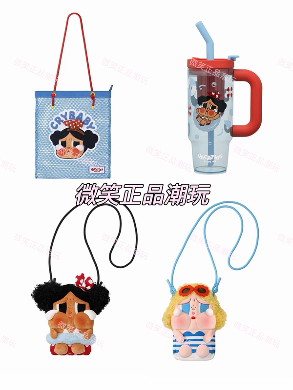 Bubble Mart Crybaby Vacation Mode on Series Crossbody Bag Straw Cup Shoulder Bag Merchandise