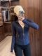 Marineblaue, dünne Yoga-Kleidung, Top-Jacke für Damen, Stehkragen, Fischgrät-Taille, schmale Passform, 2025, neue Frühherbst-Kleidung