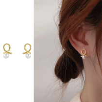 999 sterling silver bow pearl stud earrings female Korean temperament Net red earrings 2020 New Tide earrings earrings earrings