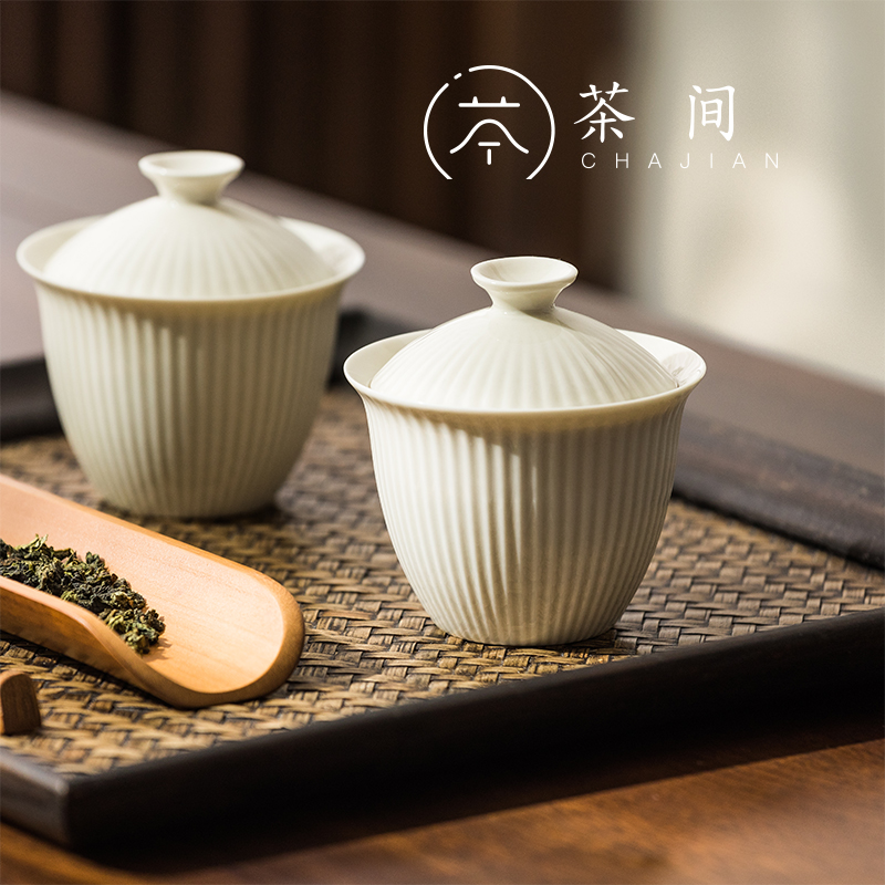 Tea room｜Japanese grass grass gray vertical hand - covered ceramic tea cup set striped teacup cup set striped tea cup