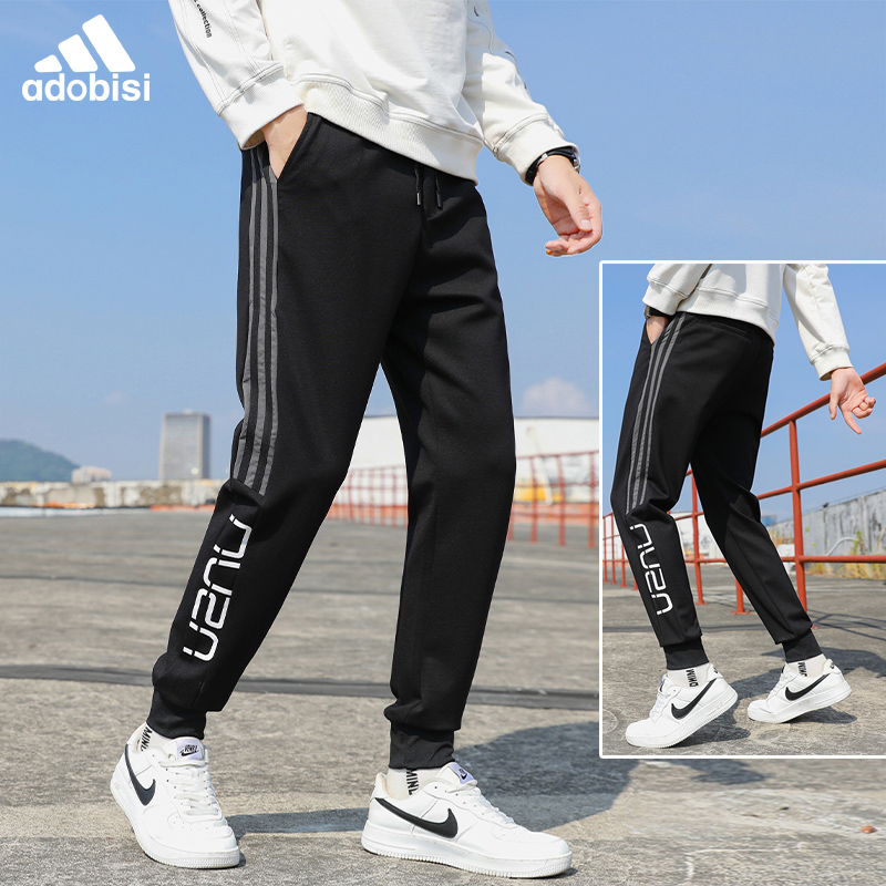 Casual pants men's autumn and winter stretch feet running pants student trend handsome striped sports trousers set women