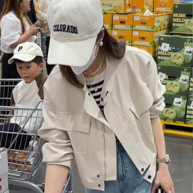 New Spring and Autumn Women's Casual Leather Jacket, Loose Slimming Pu Leather Biker Jacket, Fashionable Short Jacket New Spring and Autumn Women's Casual Leather Jacket, Loose Slimming Pu Leather Biker Jacket, Fashionable Short Jacket
